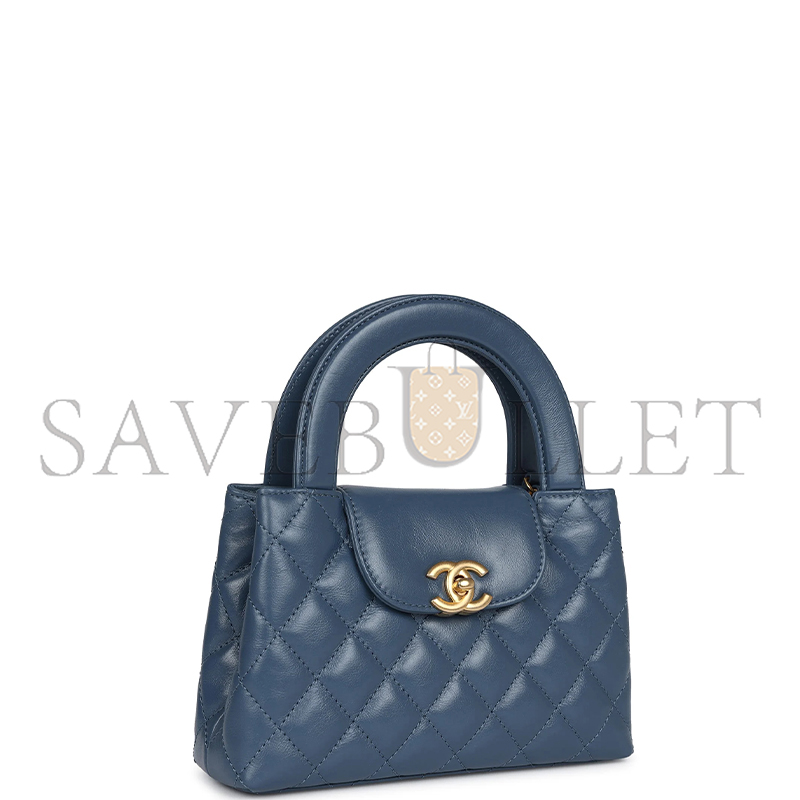 CHANEL KELLY SHOPPER BLUE SHINY AGED CALFSKIN BRUSHED GOLD HARDWARE AS4416 (19*13*7cm)